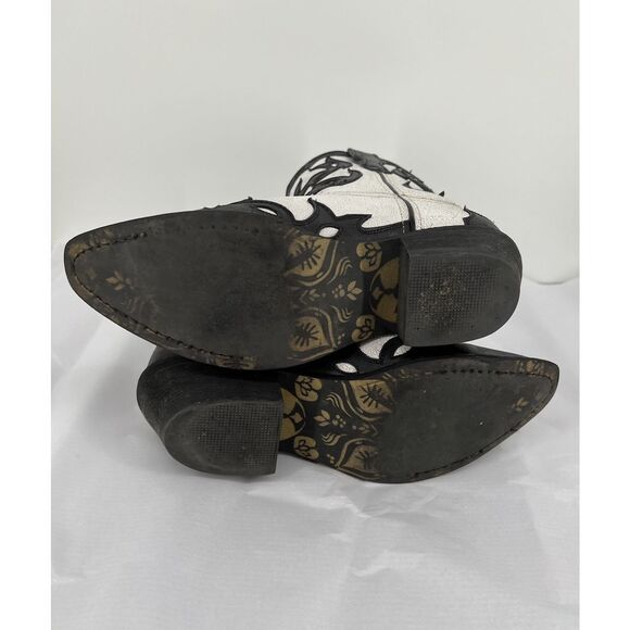 Laredo Aladina Boots Distressed White Leather Black Overlay Size 8 Western Cowgi - Picture 12 of 14